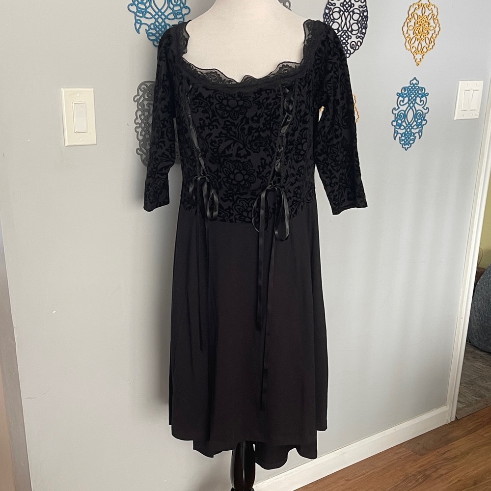 Tripp NYC Black High Low goth lace up corset velvet lace Dress size 1x